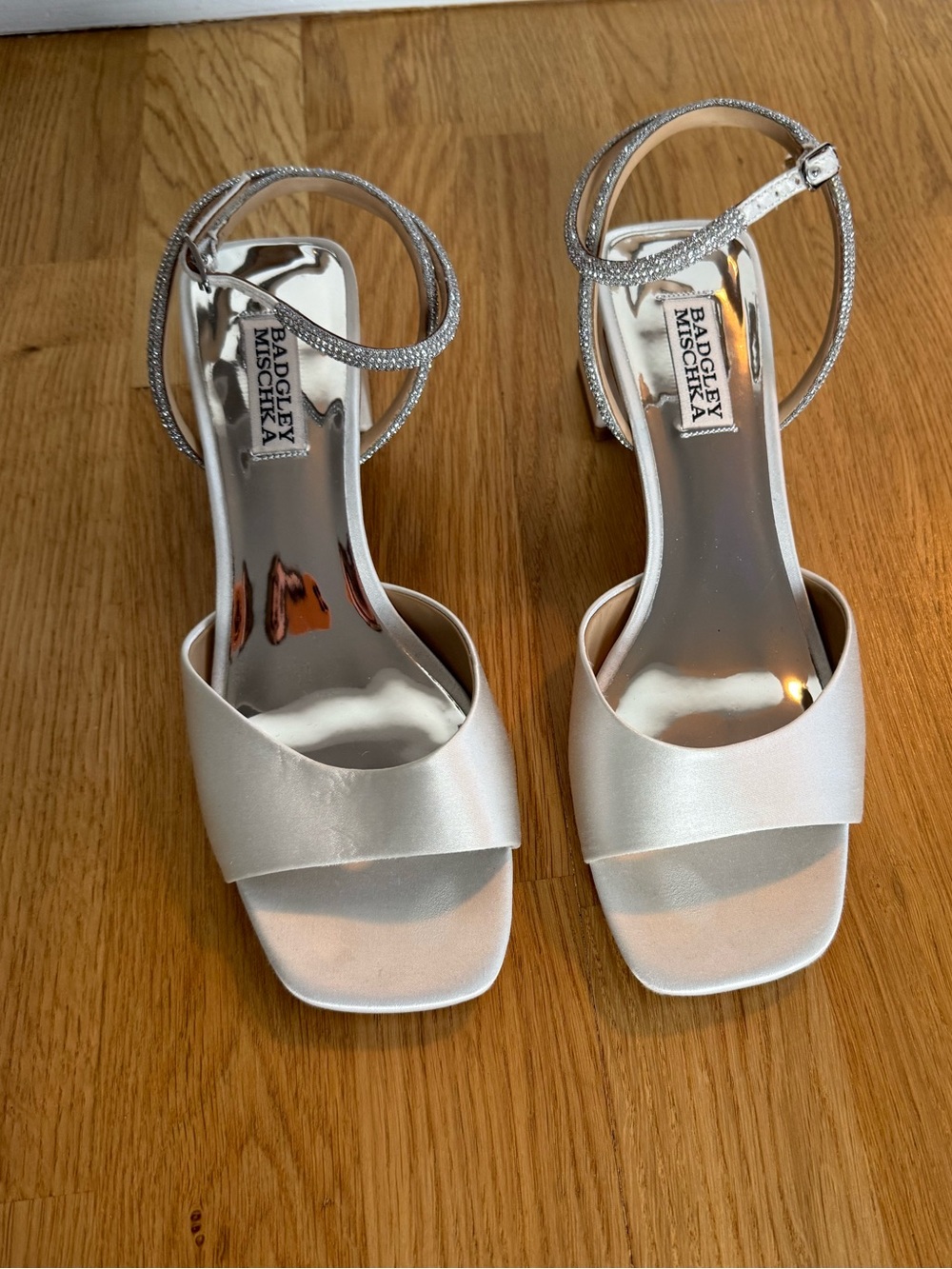 Badgley Mischka Infinity Satin Block Heels with Ankle Strap